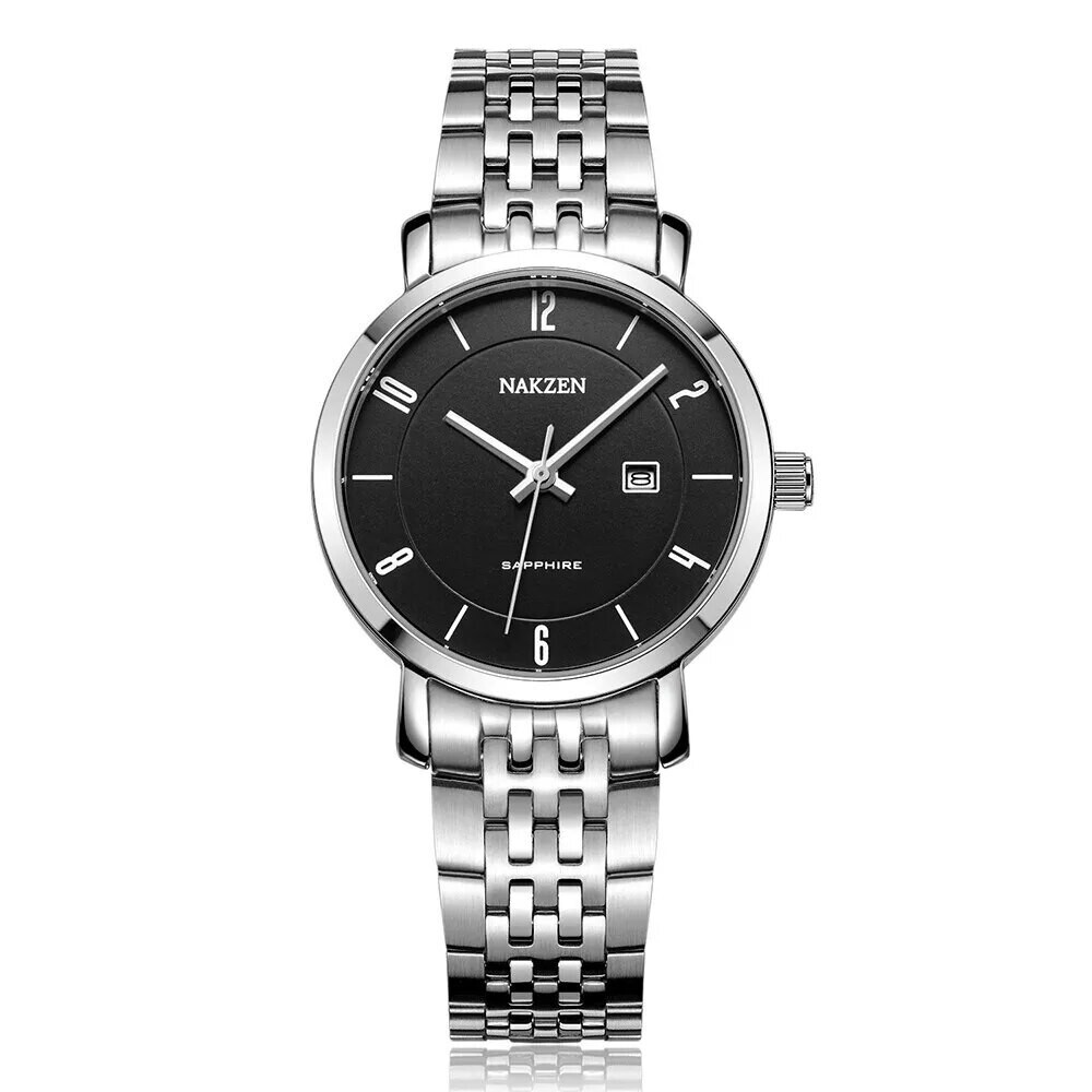 NAKZEN Luxury Tops Brand Women Quartz Wrist watch Ladies Full Steel Waterproof Watches Female Sapphire Designer Dress Watches, Color: black