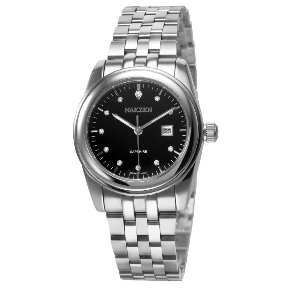 NAKZEN Womens Gold Luxury Quartz Diamond Watch Calendar Display Women Full Steel Wrist Watch Female Clock relogio masculino, Color: black