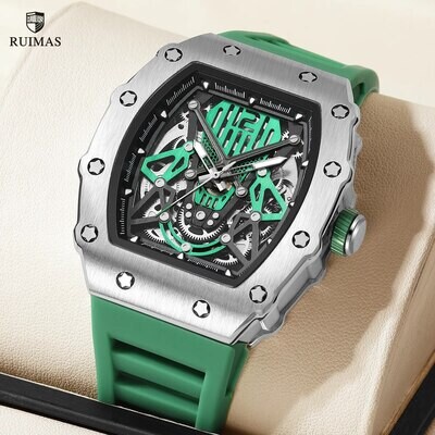 RUIMAS Luxury Watch Men Fashion Automatic Mechanical Watches Clock Silicone Strap Sport Casual Wristwatch Big Dial Reloj Hombre