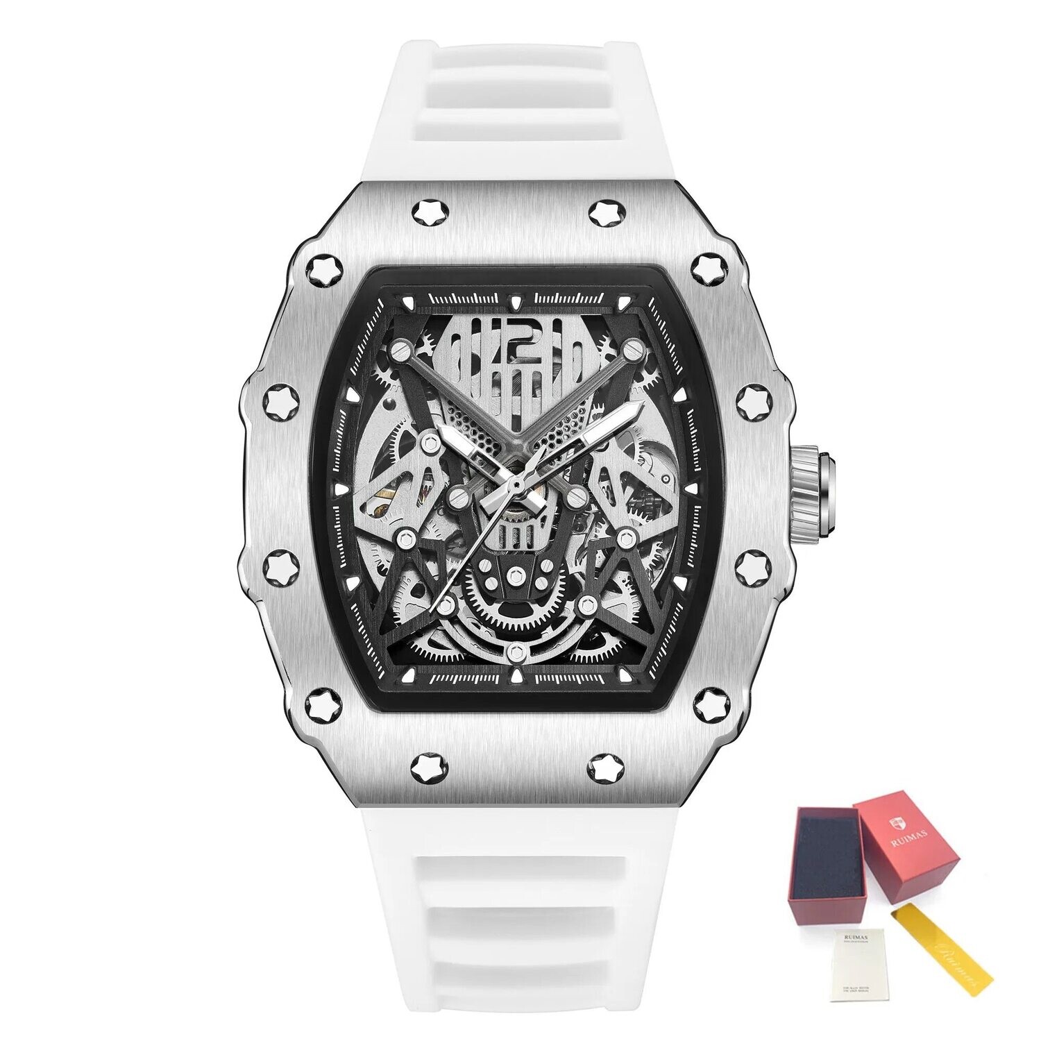 RUIMAS Luxury Watch Men Fashion Automatic Mechanical Watches Clock Silicone Strap Sport Casual Wristwatch Big Dial Reloj Hombre