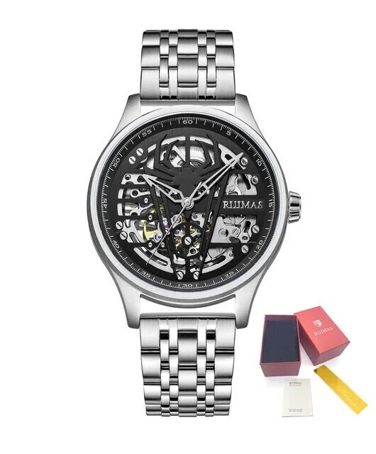 RUIMAS Watches for Men Top Brand Luxury Mechanical Chronograph Clock Stainless Steel Casual Wrist Watch Man Business Watch 6787, Color: Silver