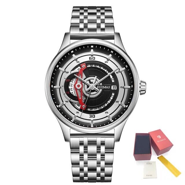 RUIMAS Luxury Business Watches for Mens Fashion Stainless Steel Automatic Mechanical Watch Waterproof Date Wristwatch Clock 6786, Color: Silver