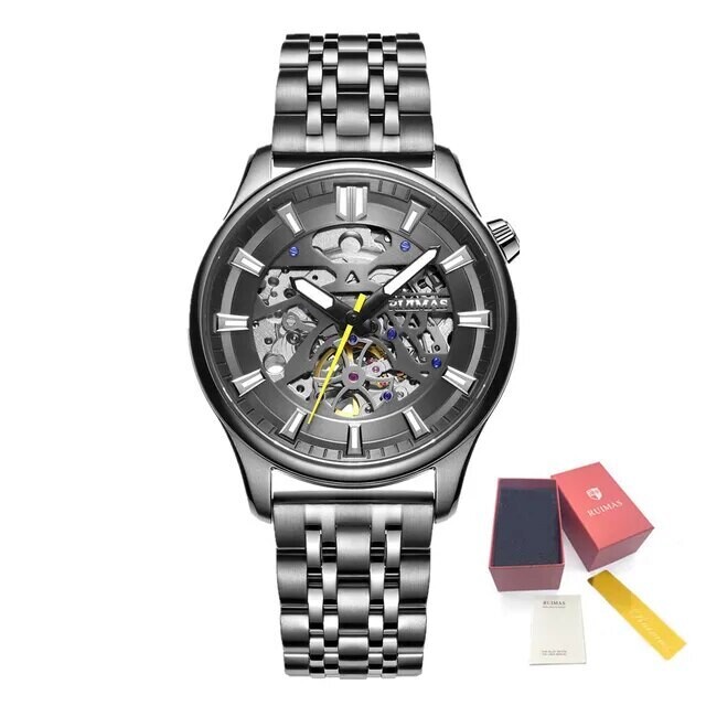 RUIMAS Men&#39;s Watch Stainless Steel Automatic Mechanical Wristwatches Luxury Business Man Watches 5ATM Luminous Male Clock 6770, Color: Silver