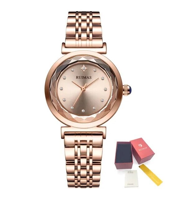 RUIMAS Women Bracelet Watches Brand Luxury Quartz Watch Fashion Casual Business Female Wristwatch Dress Clock Montre Homme 563, Color: Rose