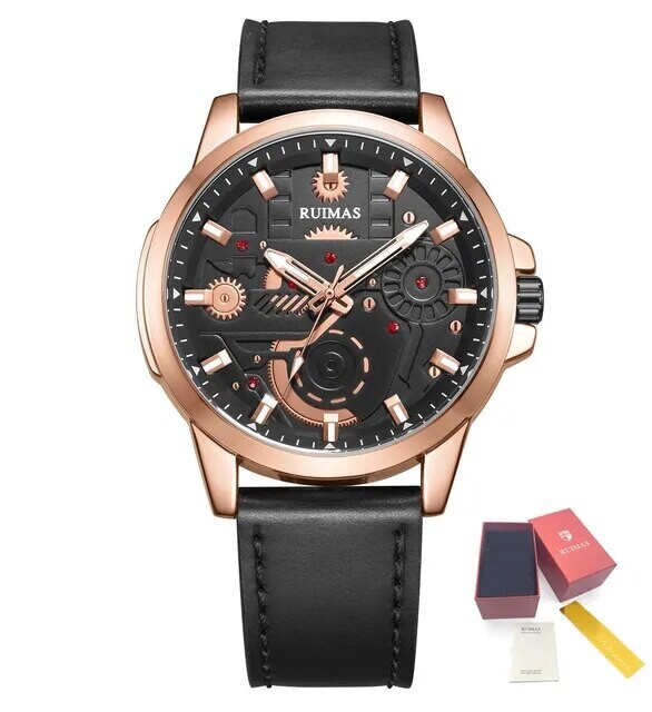 RUIMAS Watches Men&#39;s Casual Sport Watches Luxury Military Quartz Wrist Watch Chronograph ​Waterproof Man Clock Montre Homme 307, Color: Rose Black