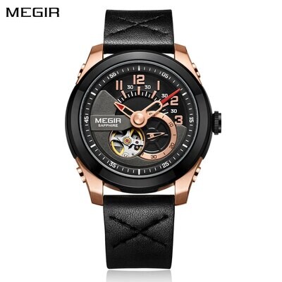 MEGIR Automatic Movement Mechanical Watches Men Luxury Fashion Leather Business Wristwatch Clock Big Dial Male Reloj Hombre