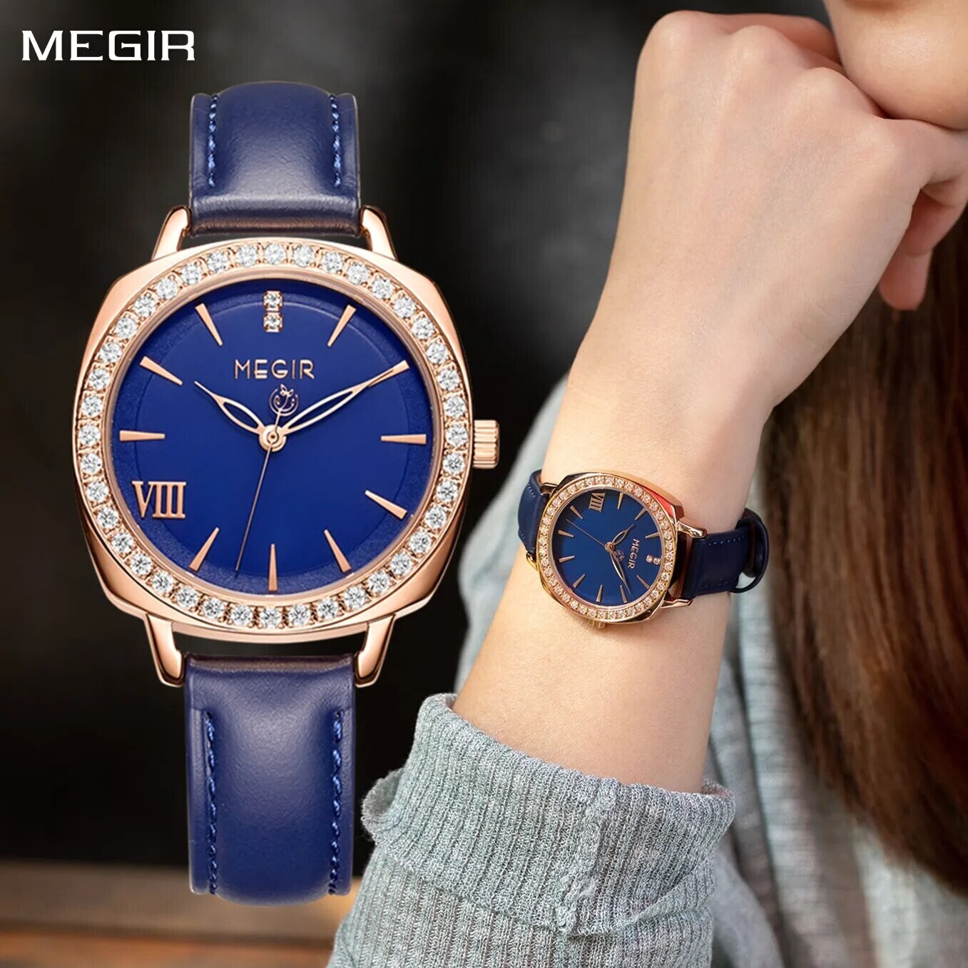 MEGIR Fashion Women Watch Luxury Diamond Leather Ladies Bracelet Watch Female Quartz Wristwatches Dress Clock Relogio Feminino 7029
