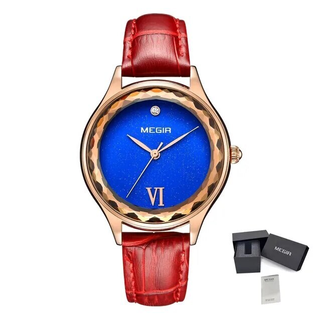 MEGIR Fashion Watch for Women Luxury Leather Casual Simple Quartz Wristwatch Waterproof Ladies Dress Clock Relogio Feminino, Color: Red