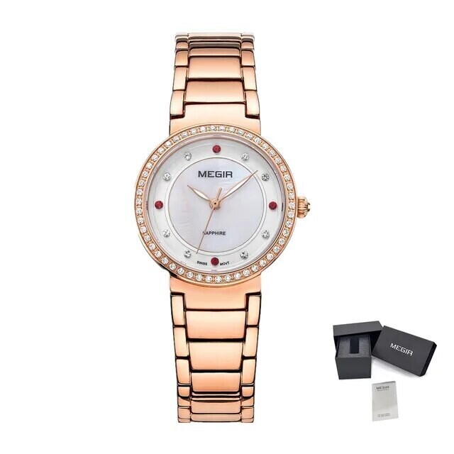 MEGIR Fashion Stainless Steel Women Bracelet Quartz Watches Elegant Business Ladies Clock Female Sport Wristwatch Reloj Mujer, Color: Rose