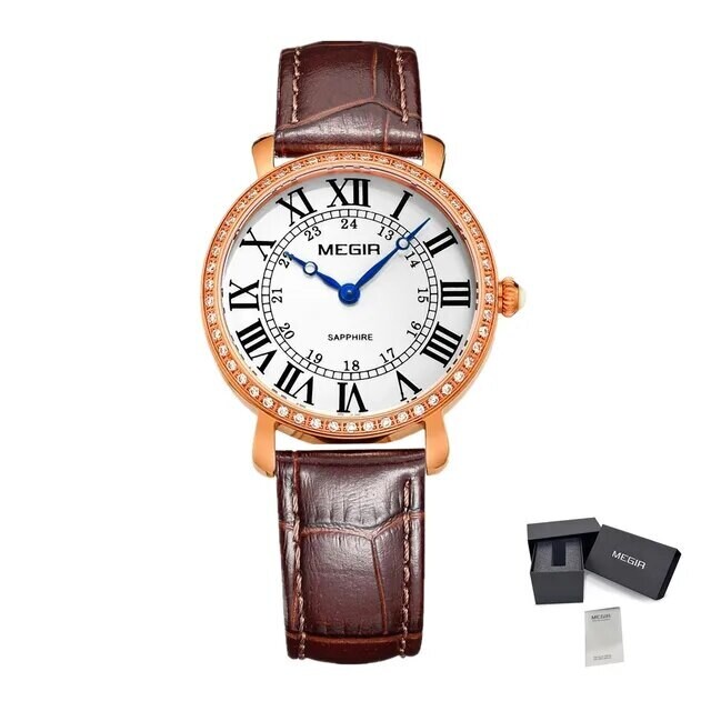 MEGIR Luxury Women Watch Business Ladies Fashion Quartz Bracelet Wrist Watches Casual Leather Band Dress Clock Montre Homme, Color: Rose Brown