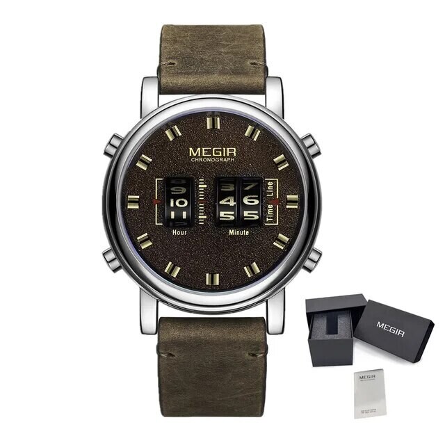 MEGIR Roller Pointer Watches for Men Fashion Luxury Military Sport Watch Leather Strap Quartz Wristwatch Clock Relogio Mascilino, Color: style 3