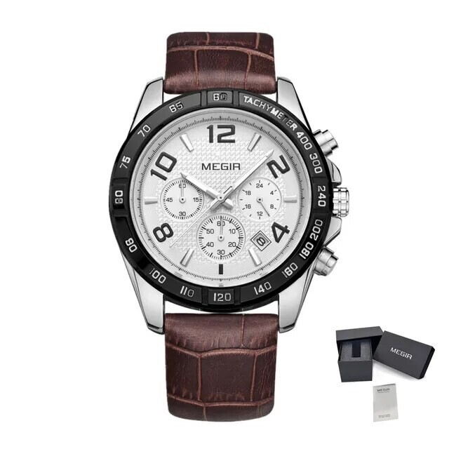 MEGIR Men Watch Top Brand Luxury Quartz Watches Waterproof Calendar Sport Wristwatch Leather Man Clock Chronograph Reloj Hombre 2014, Color: Brown
