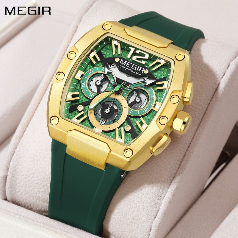 MEGIR Chronograph Luxury Sport Quartz Watch Men Waterproof Luminous Silicone Casual Big Dial Wristwatch Auto Date Reloj Hombre