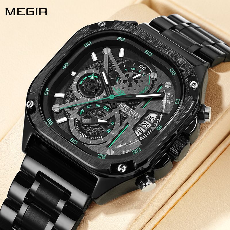MEGIR Luxury Mens Stainless Steel Watches Fashion Brand Business Quartz Wristwatch Date Luminous Man Chronograph Casual Clock