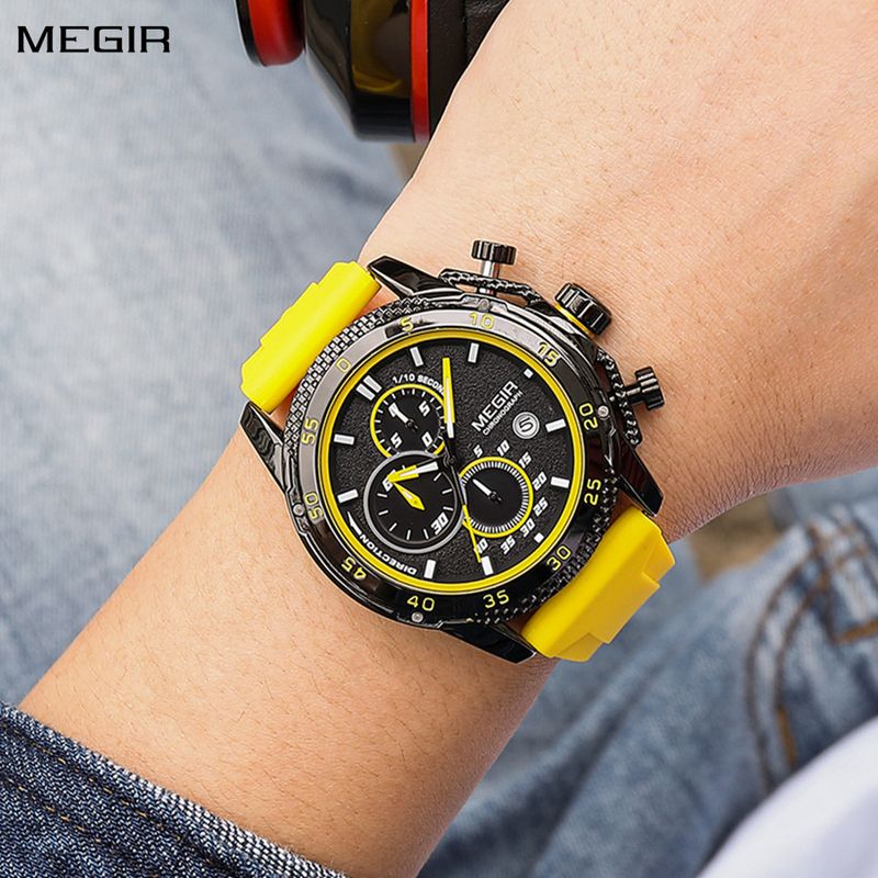 MEGIR Mens&#39; Watches Luxury Fashion Military Sport Watch for Man Waterproof Luminous Silicone Quartz Wrist Watch Clock 2211