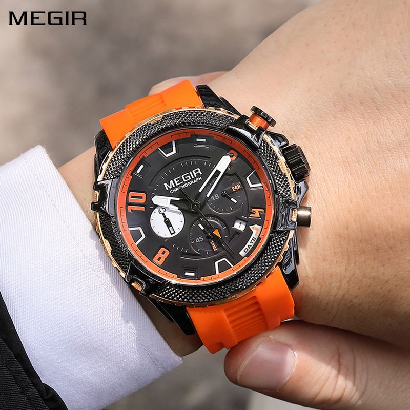 MEGIR Luxury Men&#39;s Watches Fashion Sport Quartz Watch Waterproof Date Chronograph Military Wristwatches Clock Reloj Hombre 2200
