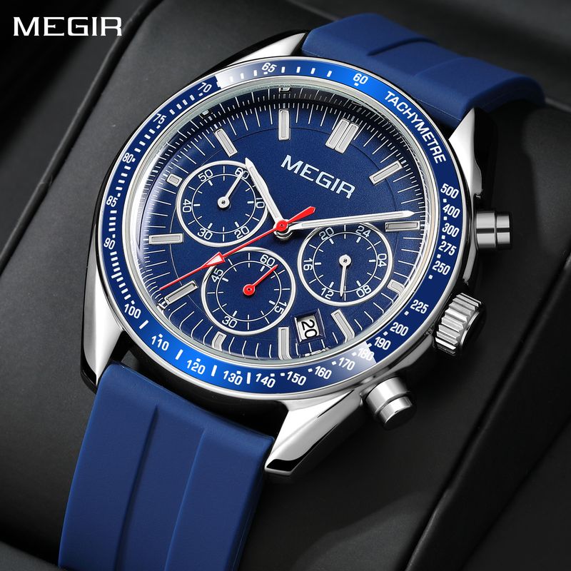 MEGIR Analog Quartz Wrist Watch Chronograph Luminous Business Sport Watches with Silicone Strap Calendar Man Clock reloj hombre