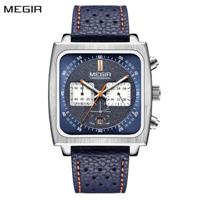 MEGIR Watches for Men Luxury Black Sports Casual Chronograph Waterproof Calendar Square Dial Wristwatches with Date Clock 2182