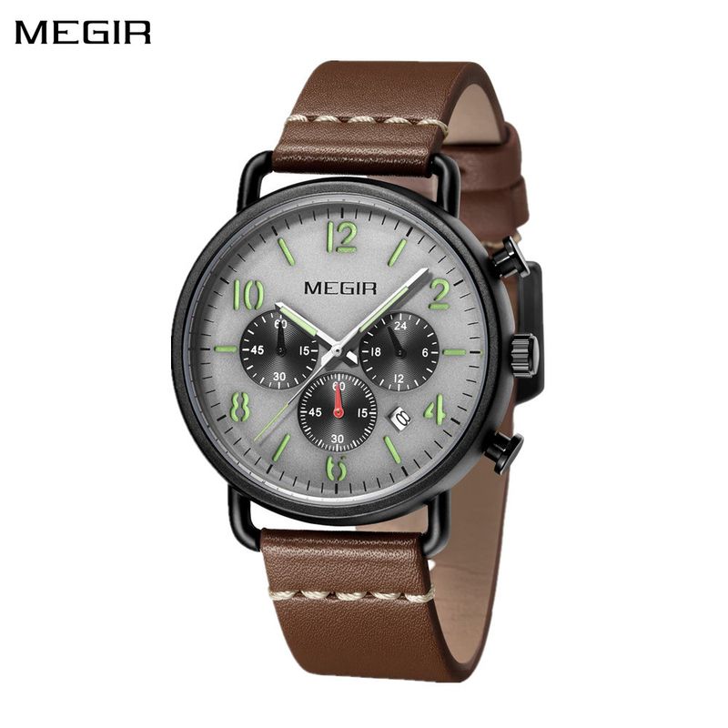 MEGIR Fashion Mens Watches Luxury Sport Quartz Wrist Watch Steel Mesh Business Casual Watches Calendar Leather Band Man Clock 2158