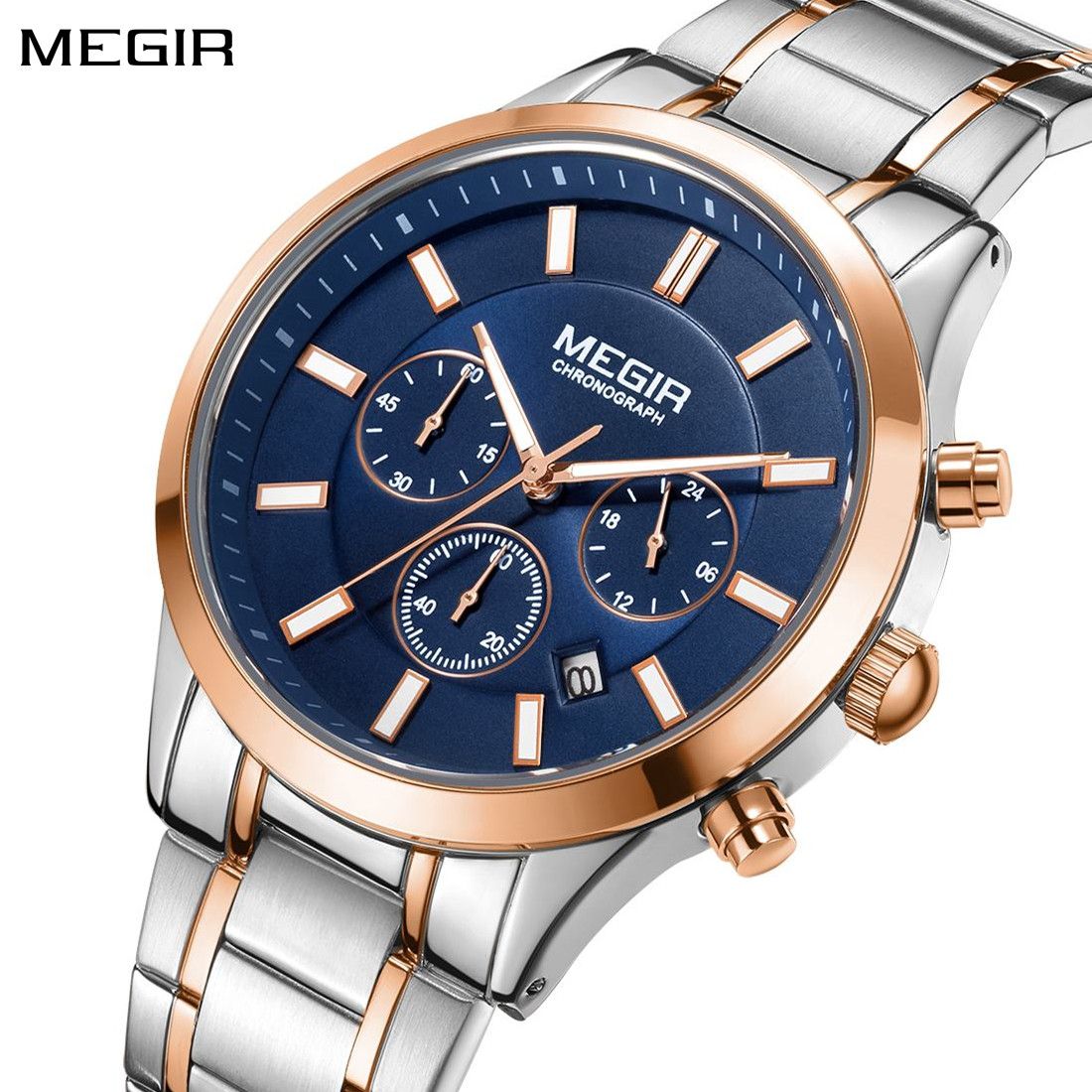 MEGIR Stainless Steel Waterproof Wrist Watches for Men Luminous Chronograph Business Quartz Men's Casual Clock Reloj Hombre 2150