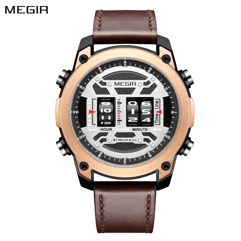 MEGIR Men's Watch Roller Business Casual Wristwatch Leather Fashion Sports Quartz Watch Chronograph Waterproof Male Clock 2142