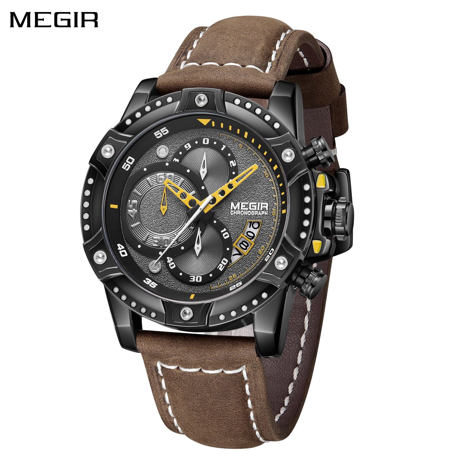 MEGIR Men Watches Luxury Brand Quartz Wristwatch Waterproof Leather Military Sport Watch Casual Clock Chronograph Reloj Hombre 2130