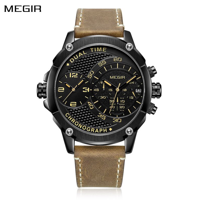 MEGIR Luxury Business Watches for Mens Leather Strap Casual Sports Wristwatch Chronograph Waterproof Male Clock Reloj Hombre