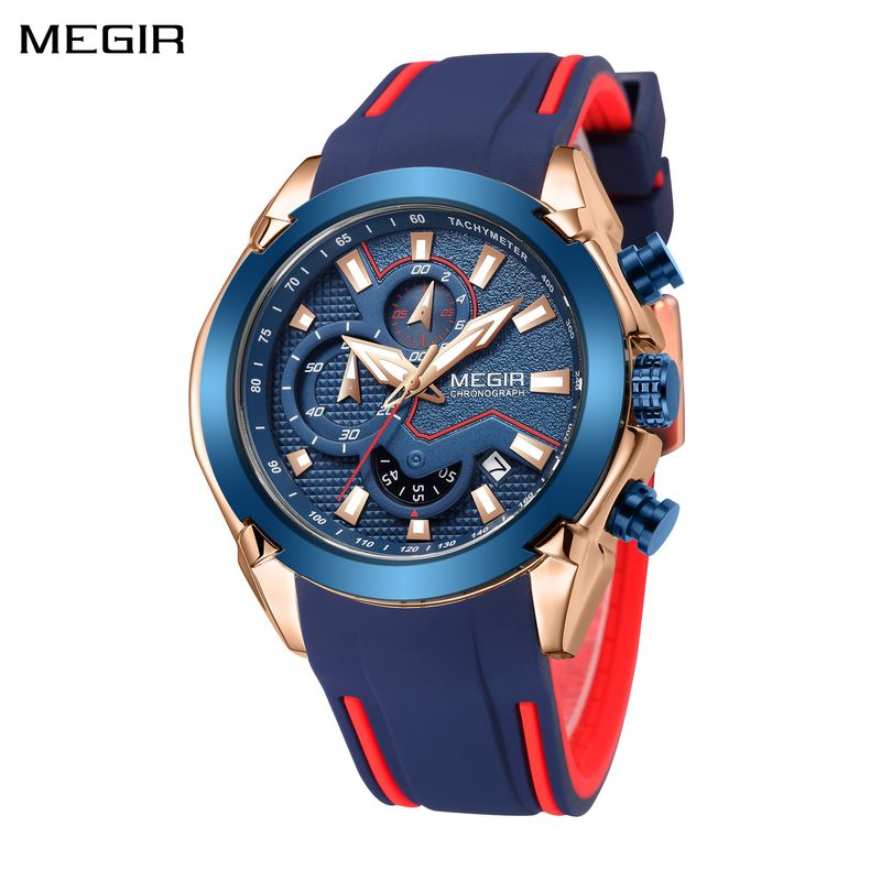 MEGIR Fashion Men&#39;s Watches Silicone Military Sport Watch Waterproof Date Chronograph Clock Wrist Watch Relogio Masculino 2065