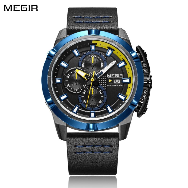 MEGIR Luxury Men&#39;s Watch Top Brand Fashion Sports Military Watches for Men Waterproof Quartz Wristwatch Leather Clock Man 2062