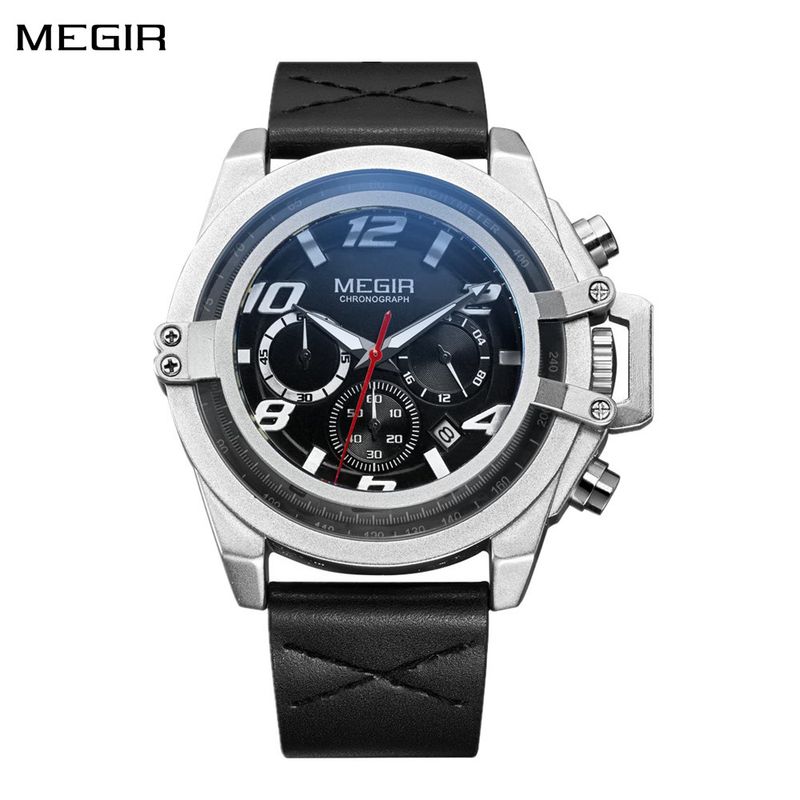 MEGIR Fashion Mens Watch Top Brand Luxury Sports Watches Waterproof Quartz Clock Leather Military Wrist Watch Relogio Masculino