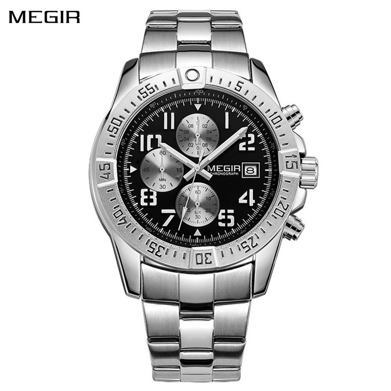 MEGIR Men's Business Quartz Watches Top Luxury Brand Casual Wristwatch Waterproof Date Clock Stainless Steel Man Chronograph 2030