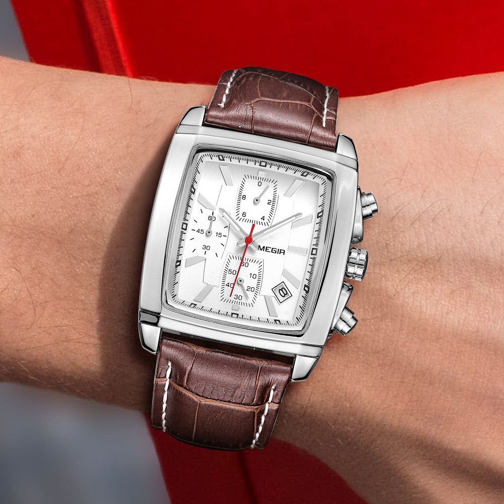 MEGIR Watch Men Business Wristwatch Rectangle Quartz Military