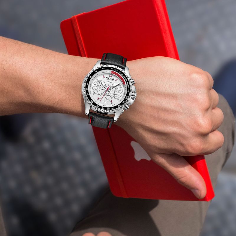 MEGIR Fashion Watches for Men Multifunction Sports Wristwatch Waterproof Quartz Watch Clock Leather Strap Relogio Masculino 1010