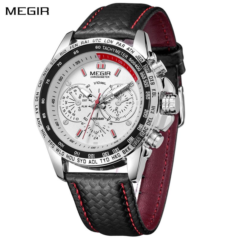 MEGIR Fashion Watches for Men Multifunction Sports Wristwatch Waterproof Quartz Watch Clock Leather Strap Relogio Masculino 1010