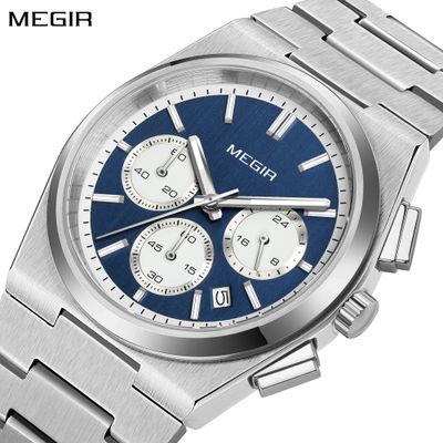 MEGIR Men&#39;s Business Watches Original Analogue Quartz Wrist Watch Luminous 5ATM Waterproof Steel Large Dial Clock Reloj Hombre