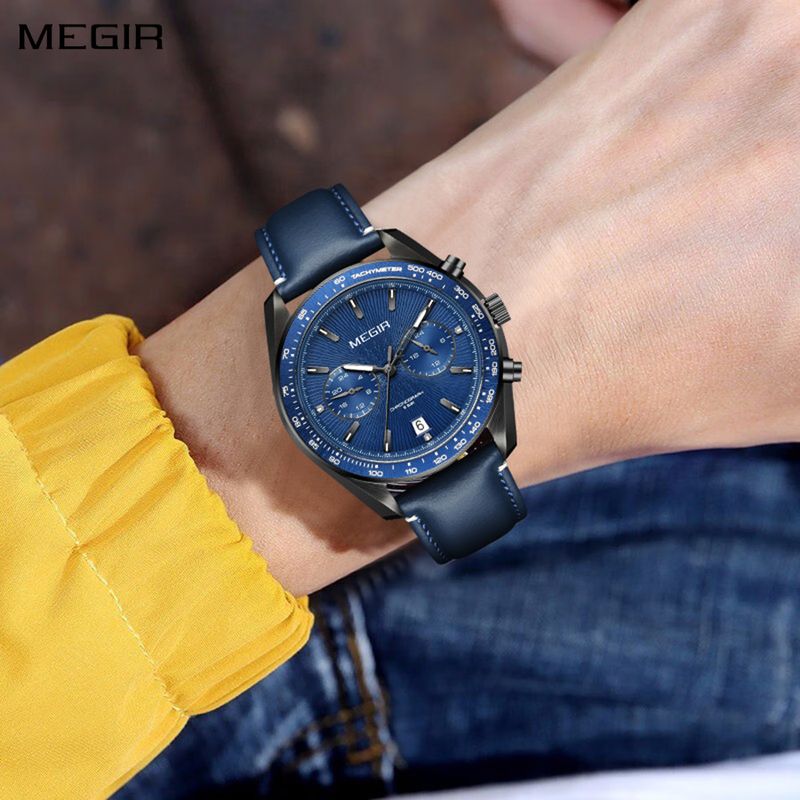 MEGIR Fashion Quartz Watch for Men Top Brand Luxury Sport Military Wristwatch Leather Strap Date Casual Clock Reloj Hombre 8407