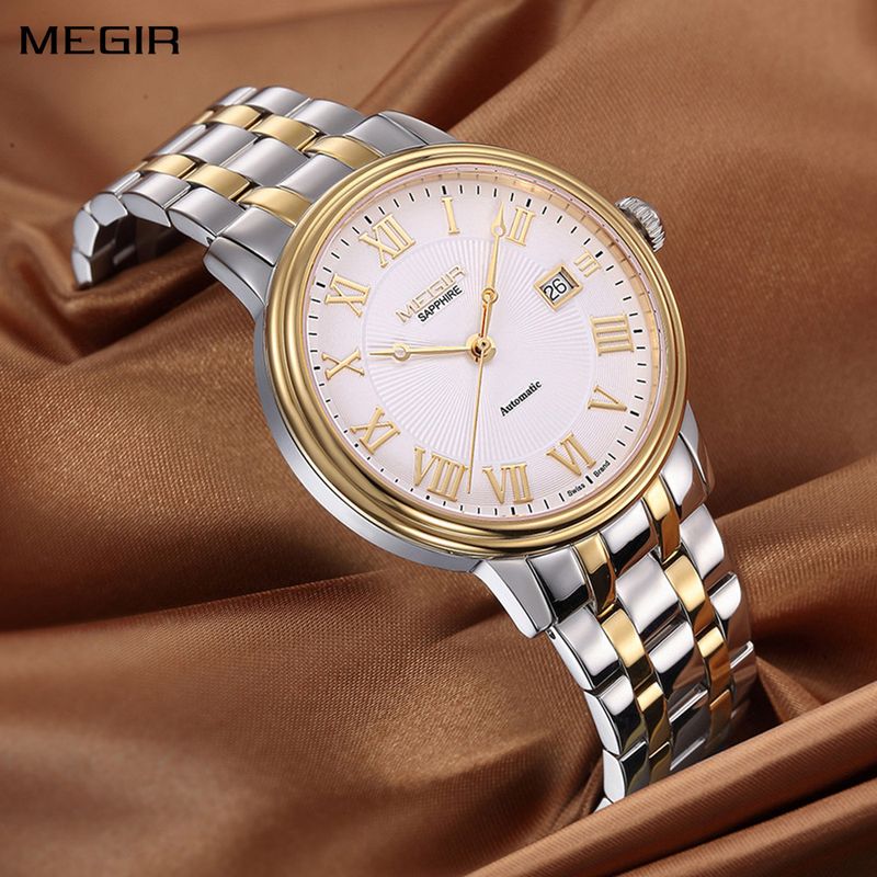 MEGIR Automatic Mechanical Watch Men Stainless Steel Watches Top Brand Luxury Business Wristwatch Male Clock Relogio Masculino