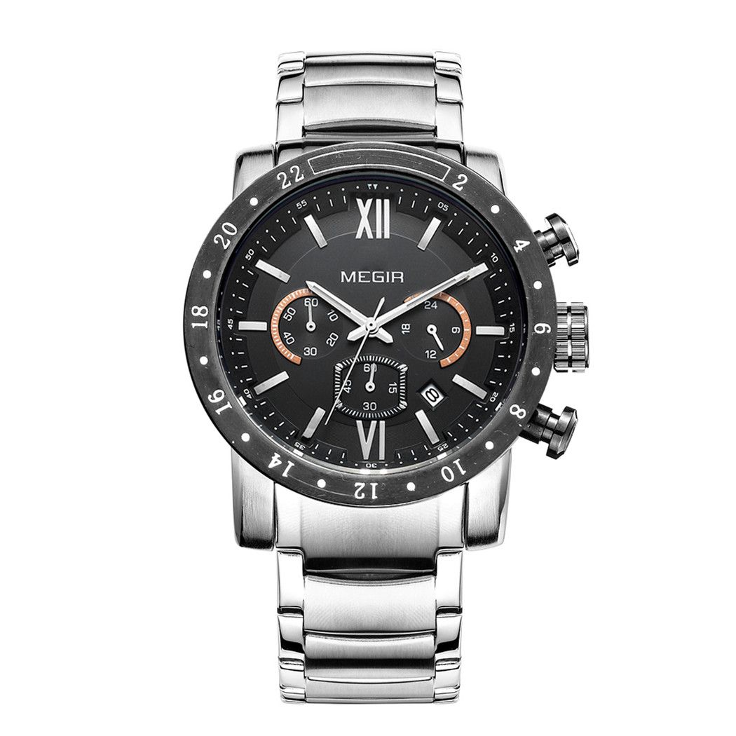 MEGIR Luxury Men s Business Watches Chronograph Waterproof Stainless Steel Quartz Watch Calendar Male Clock Reloj Hombre