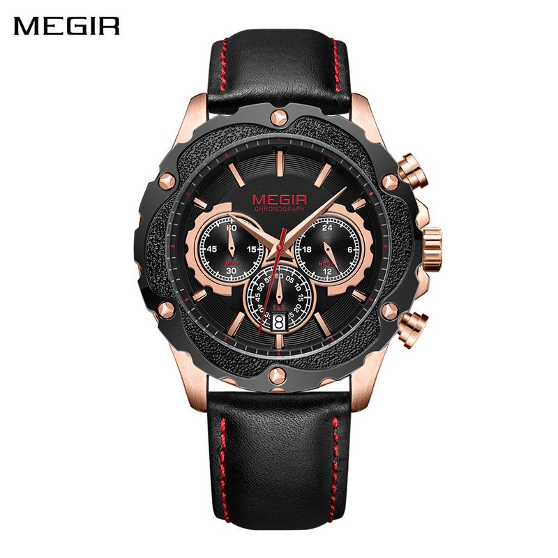 MEGIR Luxury Sports Watches for Men Waterproof Quartz Wrist Watch Chronograph Fashion Leather Military Clock Reloj Hombre 2070