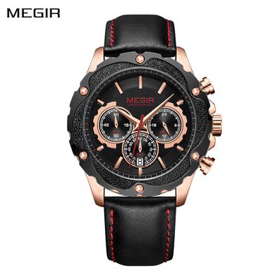 MEGIR Luxury Sports Watches for Men Waterproof Quartz Wrist Watch Chronograph Fashion Leather Military Clock Reloj Hombre 2070
