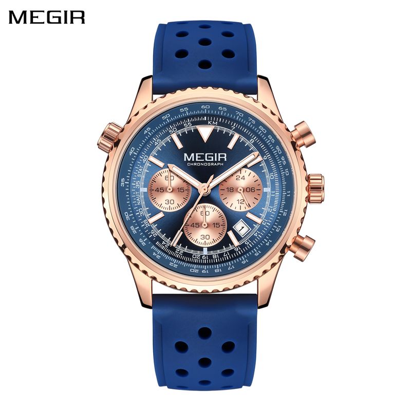 MEGIR Luxury Watches Men Fashion Silicone Band Quartz Military WristWatch Waterproof Big Dial Sport Chronograph with Date Clock