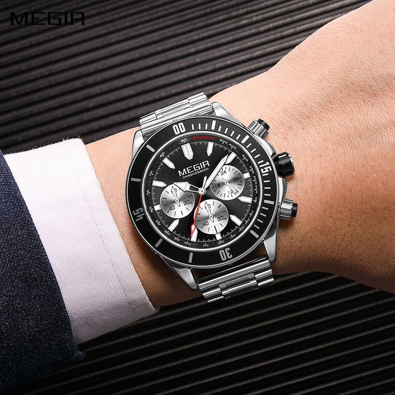MEGIR Watch with Chronograph Men Fashion Quartz Military Waterproof Calendar Business Casual Wrist Watches Clock Montre Homme