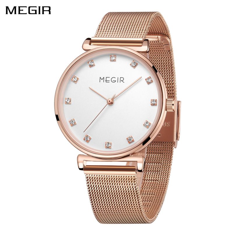 MEGIR Quartz Wristwatches Woman Bracelet Watch Ladies Stainless Steel Mesh Fashion Luxury Waterproof Watches Female Dress Clock 7001