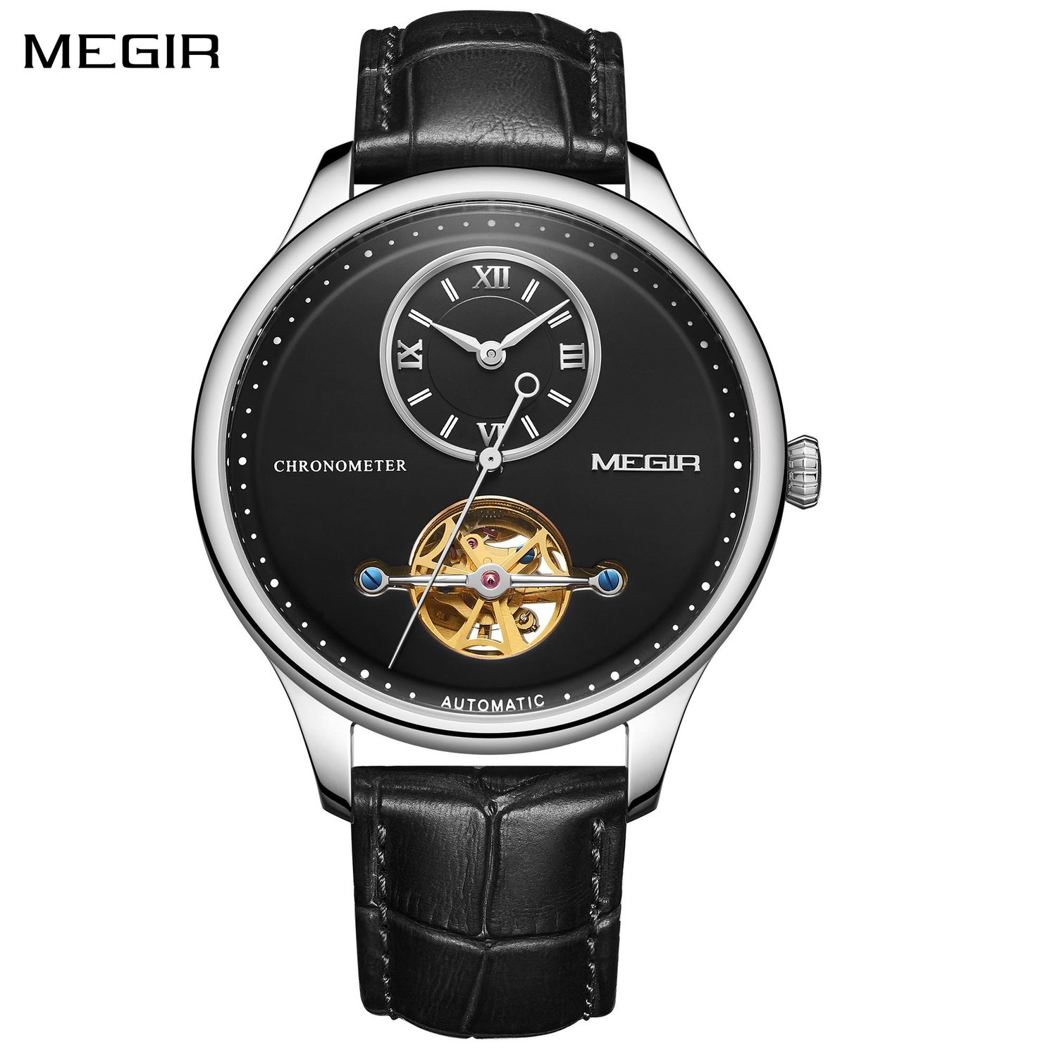 MEGIR Luxury Brand Men Mechanical Watches Multi-function Clock Wrist Watch Leather Automatic Movement Waterproof Wristwatch