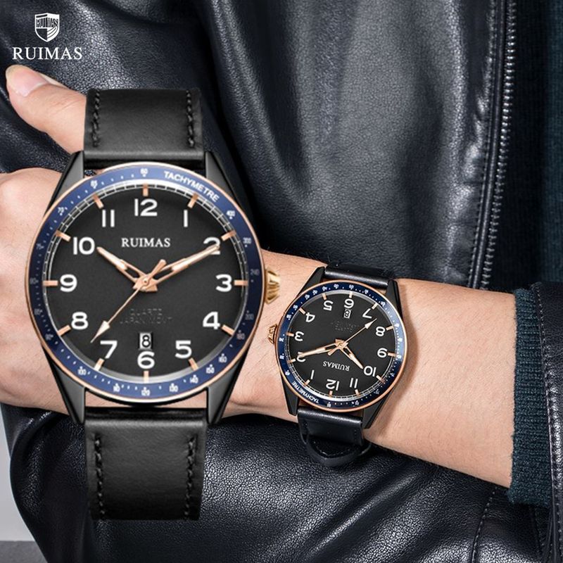 RUIMAS Men Quartz Watches Luxury Leather Sports Quartz Wristwatches Waterproof Luminous Casual Clock Auto Date Relogio Masculino 573