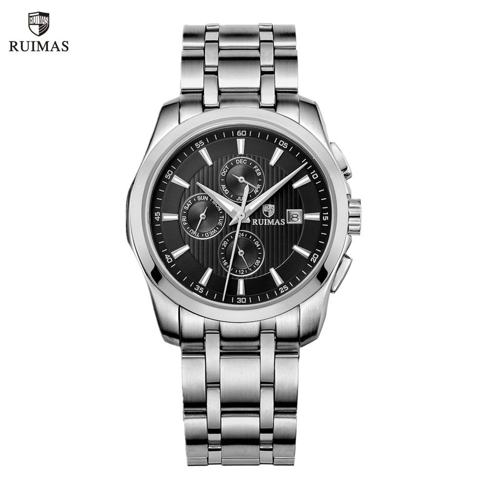 RUIMAS Stainless Steel Band Business Casual Watch for Men Waterproof Luxury Automatic Mechanical Wrist Watches Relogio Masculino 6688