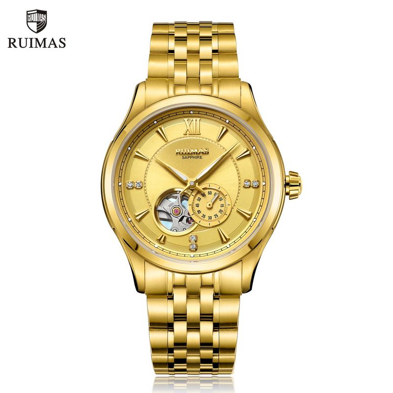 RUIMAS Luxury Men Mechanical Watches Sapphire Glass Stainless Steel Bracelet Business Casual WristWatch Clock Montre Homme