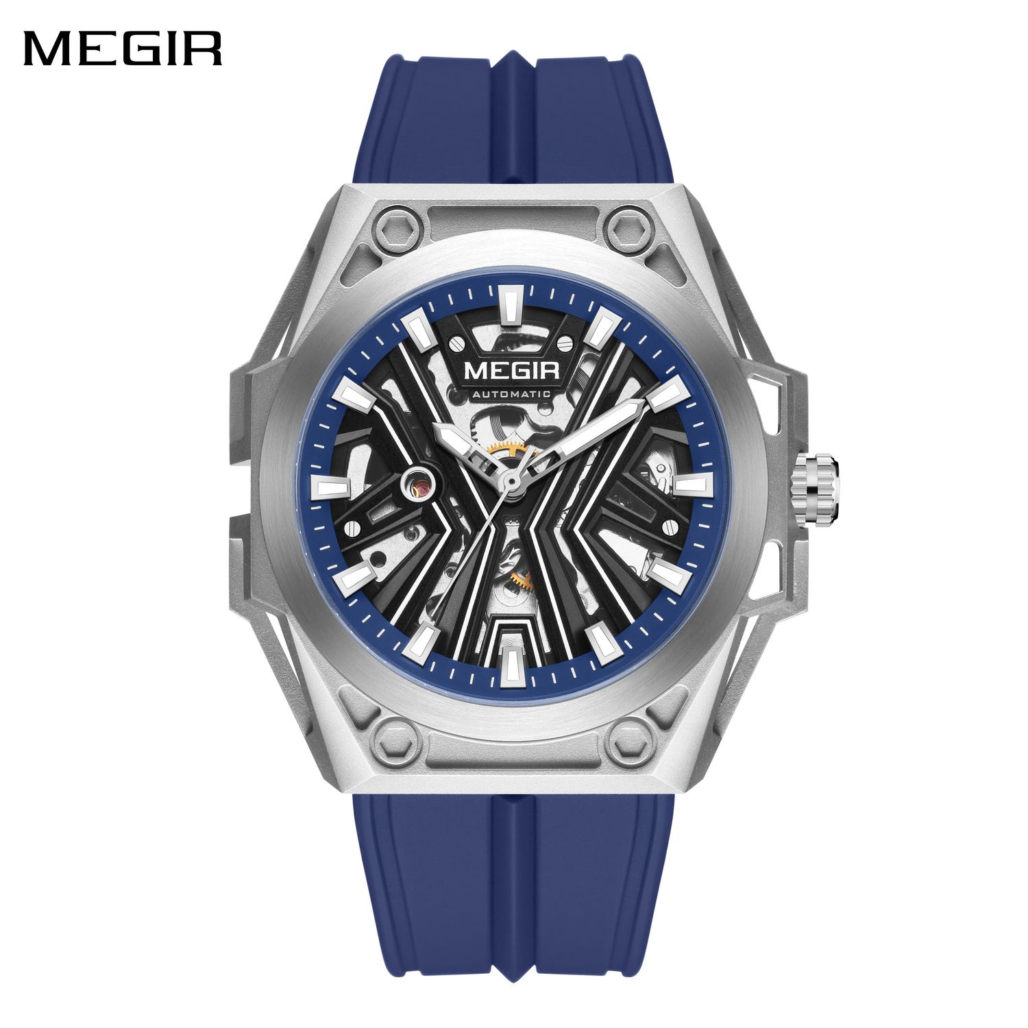 MEGIR Fashion Fully Automatic Mechanical Men&#39;s Watch Stainless Steel Case Sports Military Wristwatch Waterproof Watches Clock
