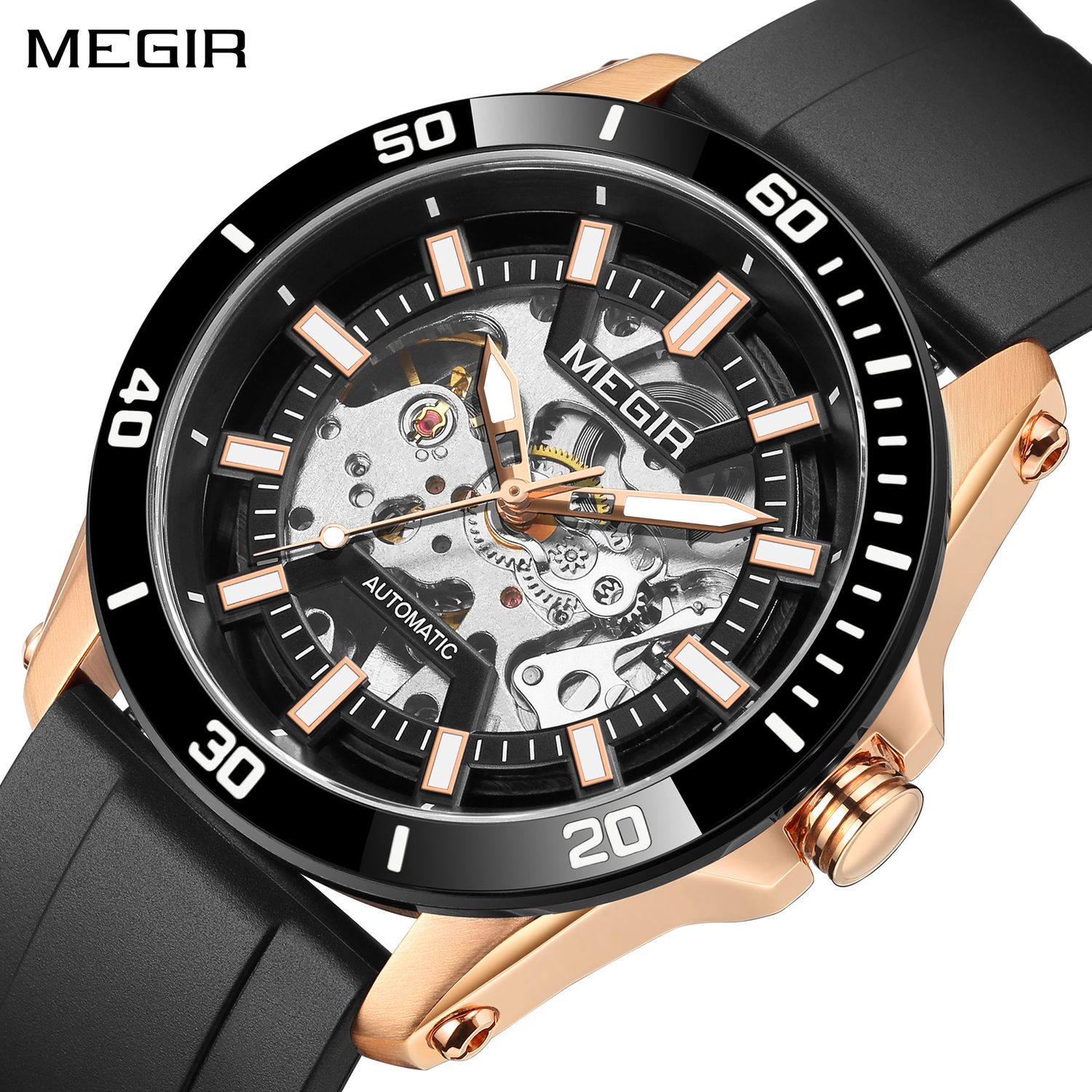 MEGIR Fashion Hollow Out Mechanical Watch for Men Stainless Steel Case Sapphire Full Automatic Wristwatch Relogio Masculino 8605