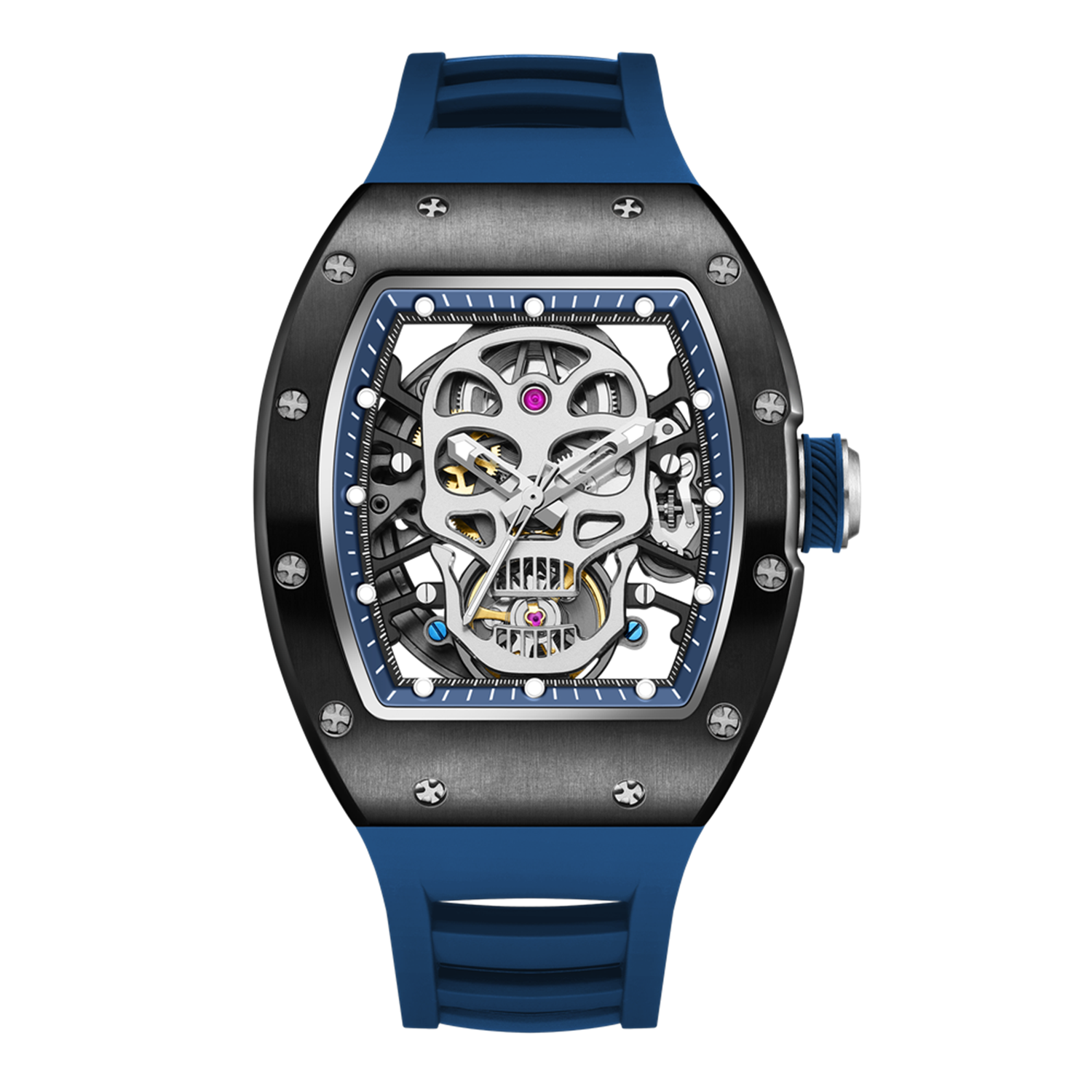 New Men&#39;s Watches Skull Hollow Dial Face Mechanical Watch Steel Case Waterproof Sport Wristwatch Automatic Movement Clock 9190-7
